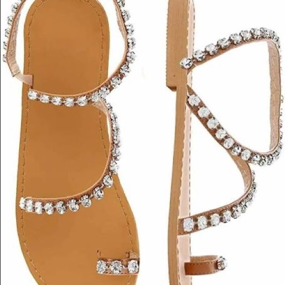 Shoe’N Tale Shoes - Shoe'n Tale Women's Bohemia Bling Rhinestone Pearl Flat Gladiator Sz 7 Preowned
